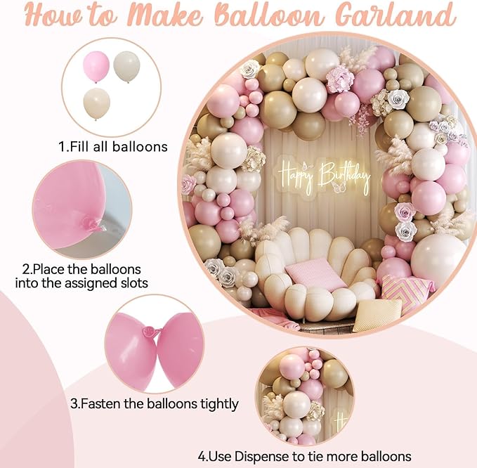 Neutral Balloons Arch Kit, 122Pcs Macaron Pink Nude Ivory White Matte Balloons for Girls Boho Dusty Pink Birthday Bridal Wedding Engagement Party Anniversary Decorations