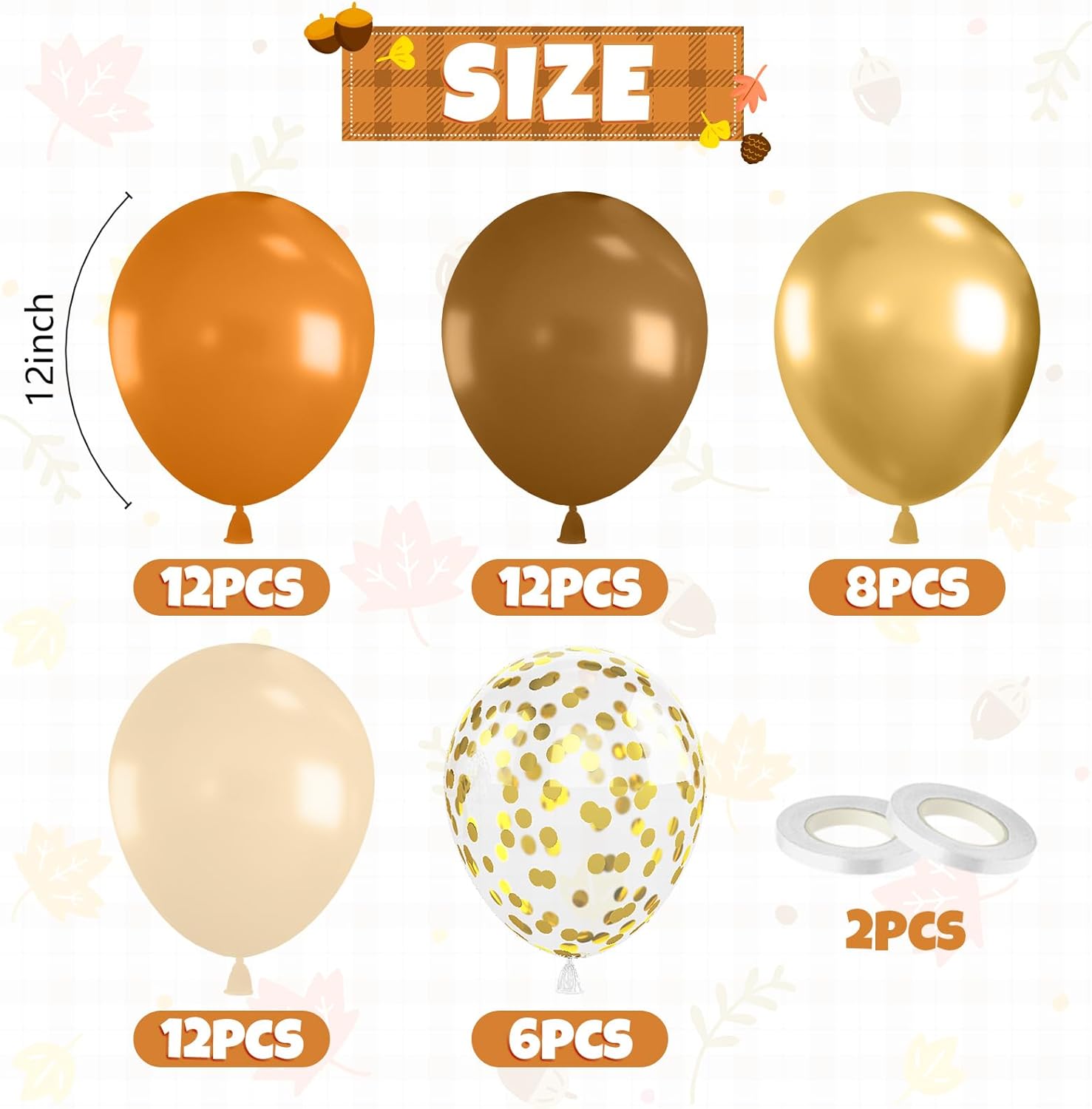 Fall Balloons, 52 PCS Brown Burnt Orange Autumn Balloons with Pumpkin & Maple Leaf Printed Balloon, Brown Sand White Balloon for Thanksgiving Gradution Pumpkin Baby Shower Fall Party Decorations