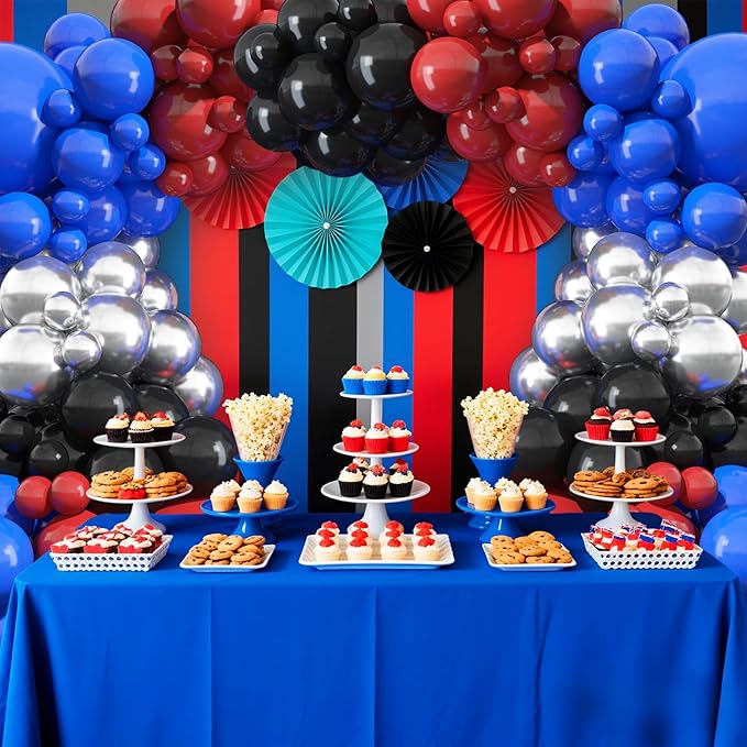 Red Blue Black Balloon Arch Kit, Royal Blue Red Black Garland Kit with Metallic Silver Latex Balloon for Theme Party Boys Kids Birthday Baby Shower Graduation Baseball Party Decorations