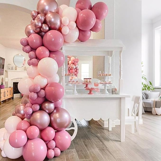 Pink Balloon Arch Kit, 112 PCS Pink and Hot Pink Pastel Pink Metallic Balloons Garland with Explosion Star Heart Foil Balloons for Girls Birthday Bridal Valentine's Day Princess Party Decorations