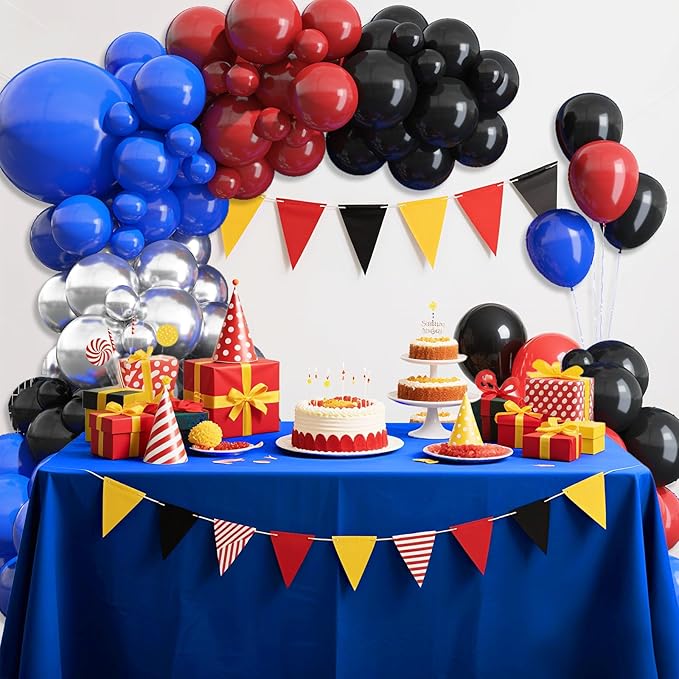Red Blue Black Balloon Arch Kit, Royal Blue Red Black Garland Kit with Metallic Silver Latex Balloon for Theme Party Boys Kids Birthday Baby Shower Graduation Baseball Party Decorations