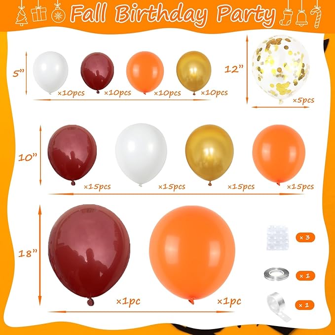 Fall Balloons Arch Garland Kit, Orange Burgundy Gold Confetti Fall Party Balloons, for Halloween Falls Birthday Party Little Pumpkin Baby Shower Decorations Autumn Thanksgiving Friendsgiving Supplies