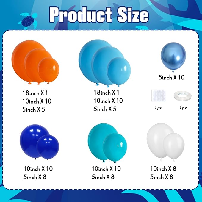Blue and Orange Balloon Garland Arch Kit, Klein Navy Light Blue Teal Orange White Metallic Under the Sea Balloon Arch Kit for Boys Space Ocean Basketball Birthday Graduation Party Decorations Supplies