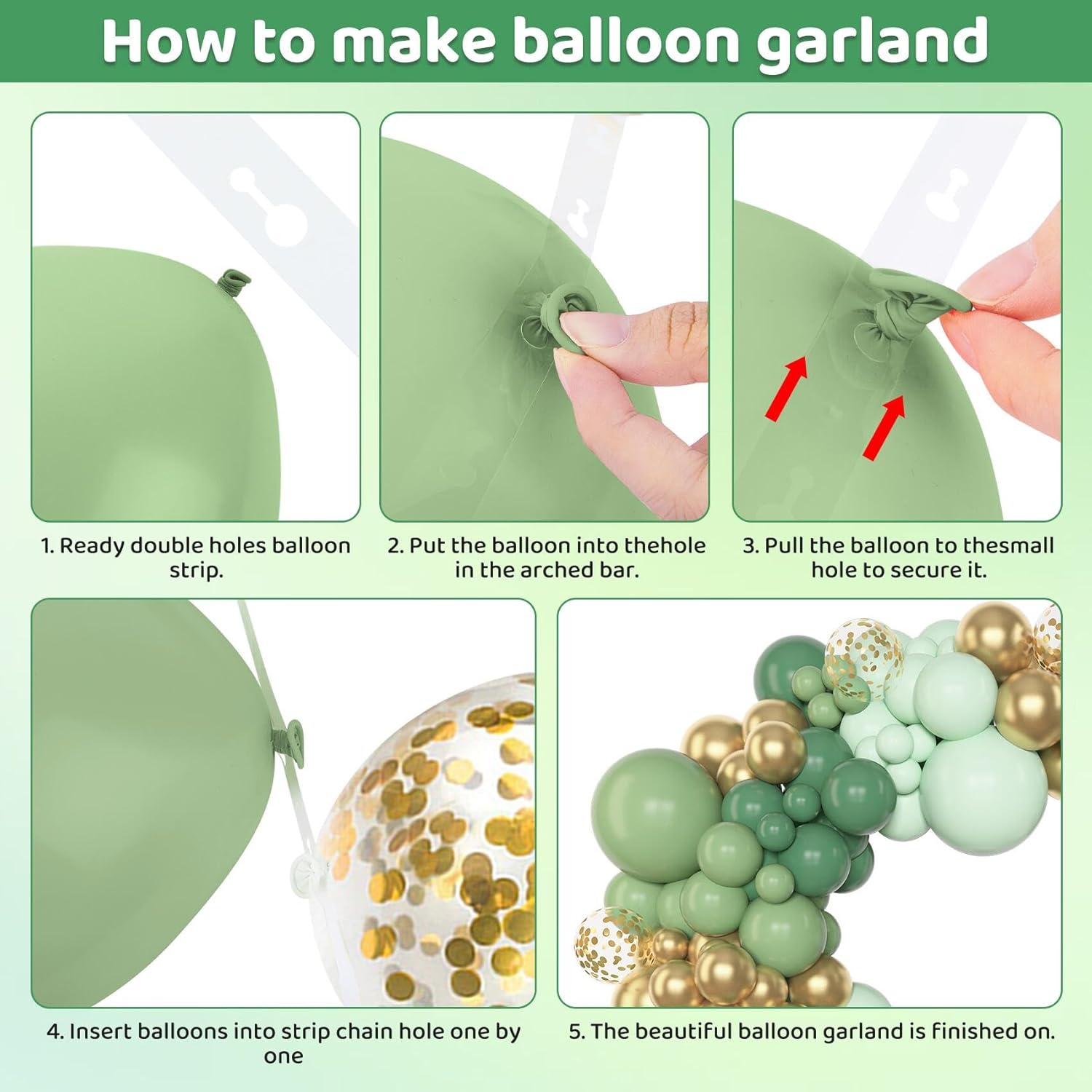 Amandir 153pcs Sage Green Balloon Garland Arch Kit, Different Sizes 18 12 10 5 inch Sage Green Gold Latex Metallic Confetti Gold Balloons for First Communion Safari Baby Shower Baptism Decorations