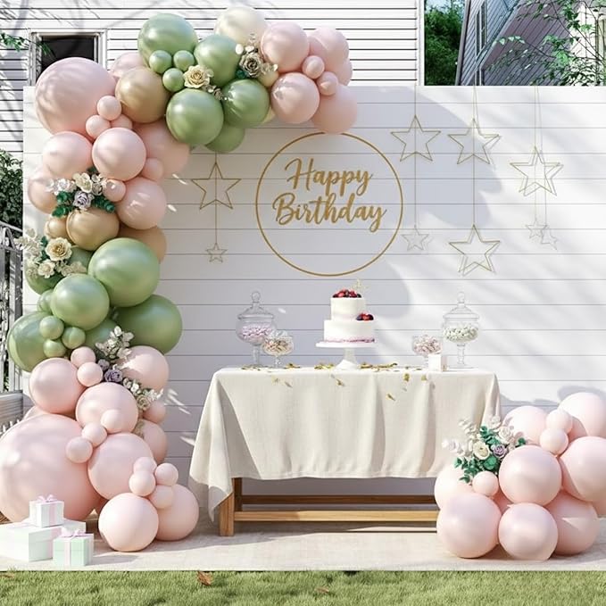 Pink and Green Balloon Arch Garland Kit, 122Pcs Ivory Sand White Dusty Pink Sage Green Spring Balloons for Women Girl Boho Bridal Wedding Baby Shower Engagement Birthday Party Decorations