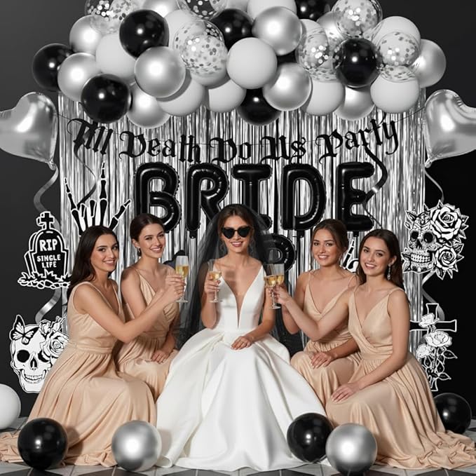 Bride or Die Bachelorette Party Decorations 100pcs with Till Death Do Us Party Banner Balloons, Swirl Fringe Curtains Shoulder Strap Veil for Til Death Do Us Party Bachelorette Party Supplies
