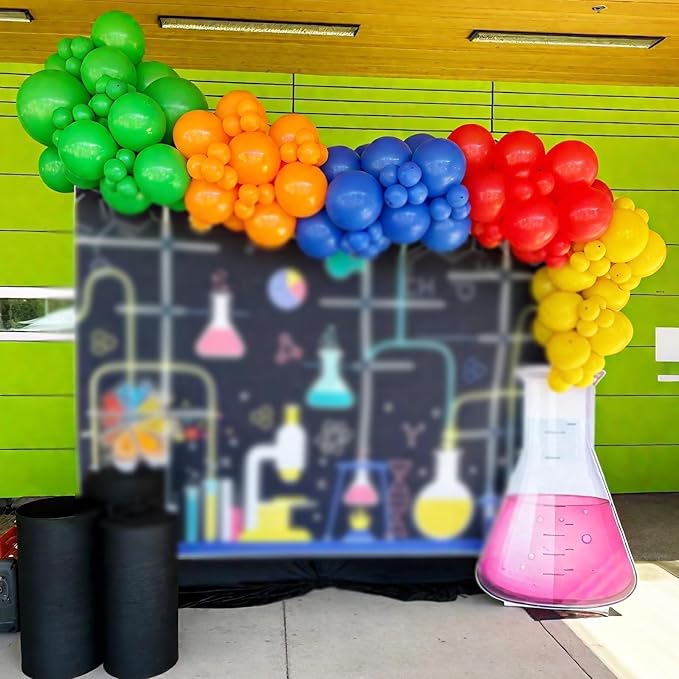 Science Balloon Arch Kit, 122Pcs Purple Dark Blue Green Orange Transparent Colorful Balloons for Boys Science Birthday Party Lab Scientist Lab Classroom Decorations
