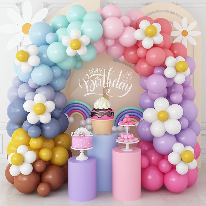 Daisy Pastel Balloons Arch Kit, 106Pcs Pastel Balloon Garland Kit, Assorted Colorful Latex Balloon Rainbow Party Decoration for Boho Flower Theme Girls Women Birthday Baby Shower Wedding Anniversary