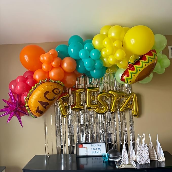 Fiesta Balloon Arch Kit, 100pcs Mexican Fiesta Party Decorations with Llama Sombrero Foil Balloons, Rainbow Balloon Garland for Cinco De Mayo Taco Twosday Birthday Carnival Party Decor Supplies