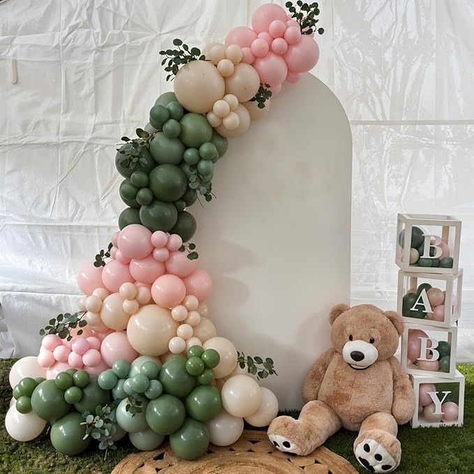 Dusty Pink and Green Balloon Arch Kit, 122Pcs Sage Green Macaron Dusty Pink Ivory White Matte Balloons for Girls Flower Birthday Bridal Wedding Engagement Floral Baby Shower Party Decorations