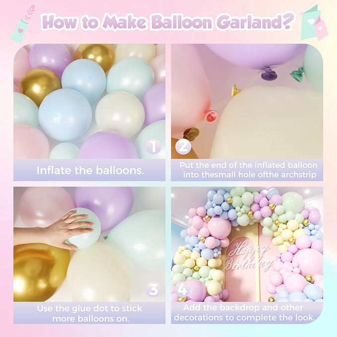 Pastel Rainbow Balloon Garland Kit 181Pcs Macaron Easter Balloon Arch Kit, Different Size Spring Colorful Balloon Garland for Spring Easter Birthday Baby Shower Gender Reveal Party Decorations