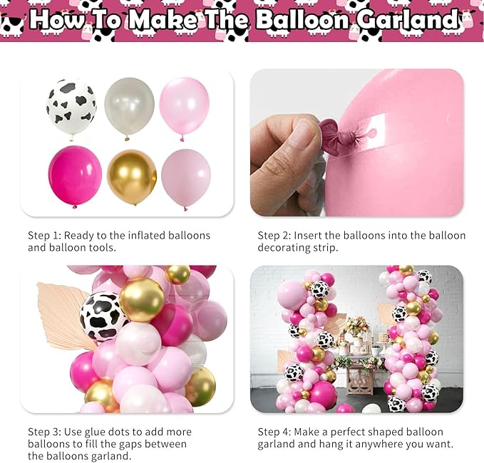 Cow Theme Balloon Arch Garland Kit, Pastel Pearl Pink Gold White Cow Print Latex Balloons Cowgirl First Rodeo Balloon Arch Kit for Girls 1st Rodeo Farm Birthday Baby Shower Party Decorations Supplies