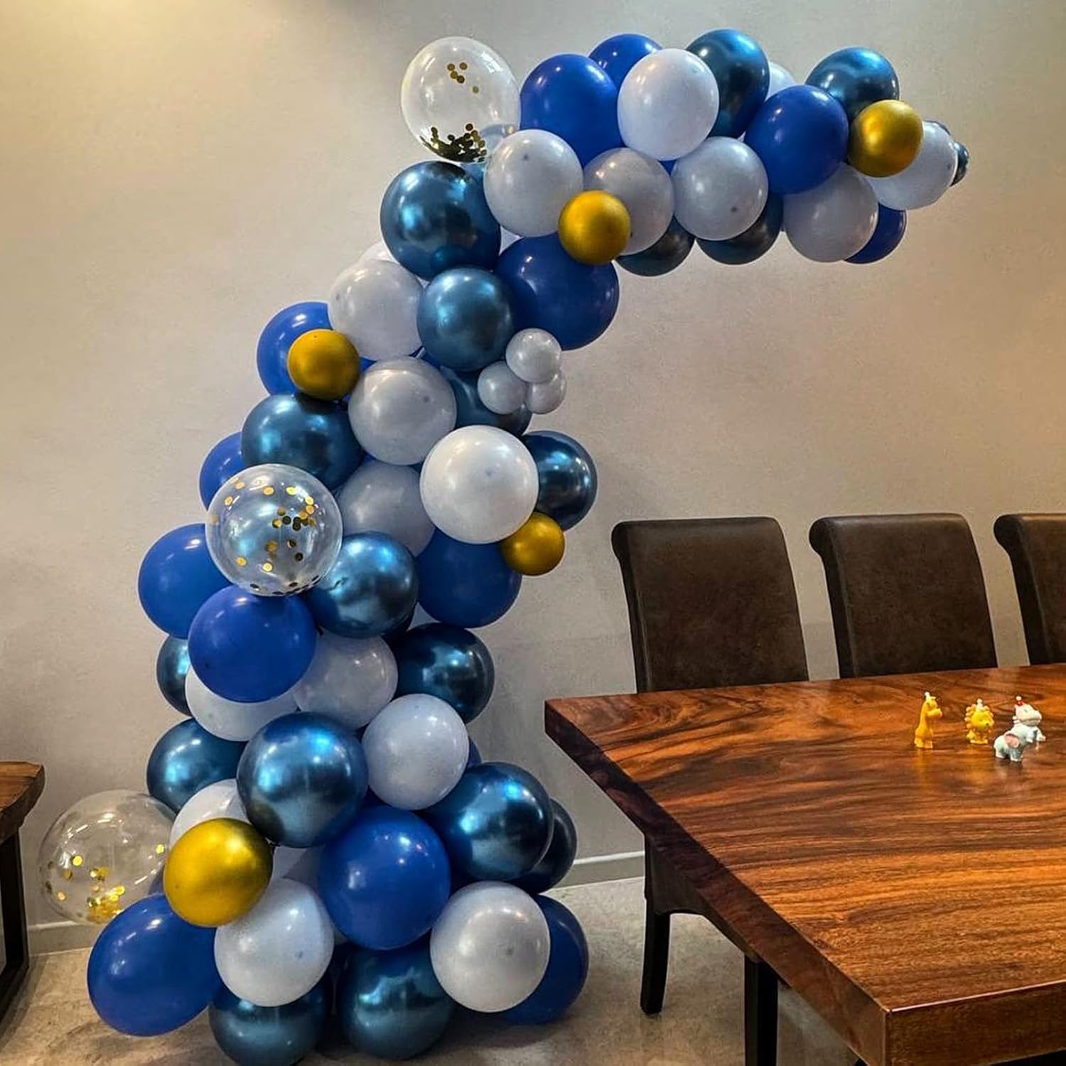 Metallic Chrome Blue Gold Balloons - 52 PCS 12 Inch Latex Balloons with Gold Confetti for Birthday Party Decorations