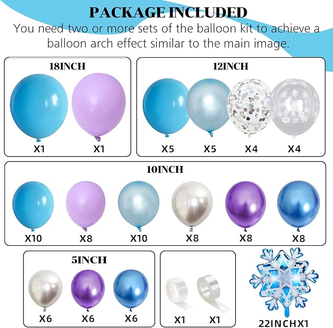Snowflake Balloon Arch Garland Kit, Snowflake Birthday Party Decorations Metallic Blue Purple Silver Latex Balloon Snowflake Foil Balloons for Winter Wonderland Christmas Snow Party
