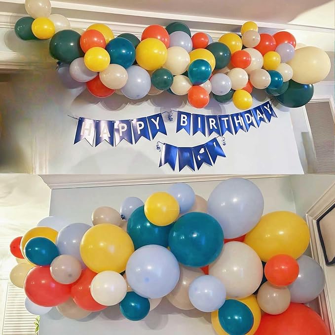 Retro Boho Balloon Arch Garland Kit, 163Pcs Retro Blue Orange Mustard Yellow Balloon Arch Garlands for First Birthday Theme Boho Colorful Baby Shower Wedding Bridal Shower Rainbow Party Decoration