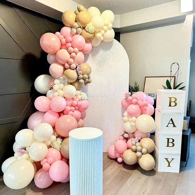 Neutral Balloons Arch Kit, 122Pcs Macaron Pink Nude Ivory White Matte Balloons for Girls Boho Dusty Pink Birthday Bridal Wedding Engagement Party Anniversary Decorations