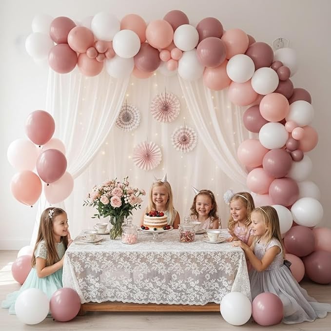 Dusty Pink Balloon Arch Kit, 122Pcs Dusty Pink Rose Pink Light White Balloons for Girls Boho Birthday Bridal Wedding Engagement Pearl Baby Shower Anniversary Party Decorations