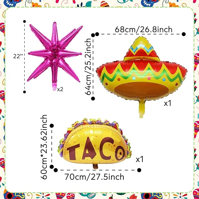 Fiesta Balloon Arch Kit, 100pcs Mexican Fiesta Party Decorations with Llama Sombrero Foil Balloons, Rainbow Balloon Garland for Cinco De Mayo Taco Twosday Birthday Carnival Party Decor Supplies