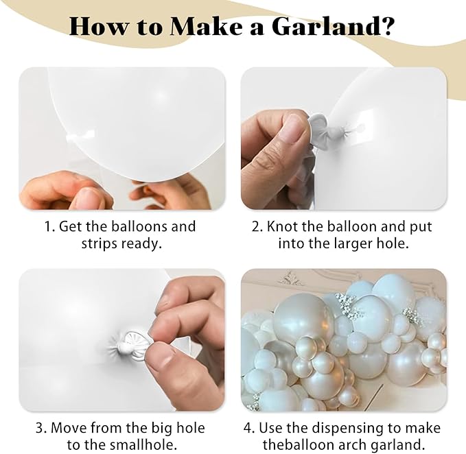 Pearl White Balloon Arch Kit, 117PCS Bow Long Balloons and Pearl Sand White Ivory Matte White Balloons Garland with 3PCS Clear Balloons for Wedding Engagement Birthday Baby Shower Party Decoration