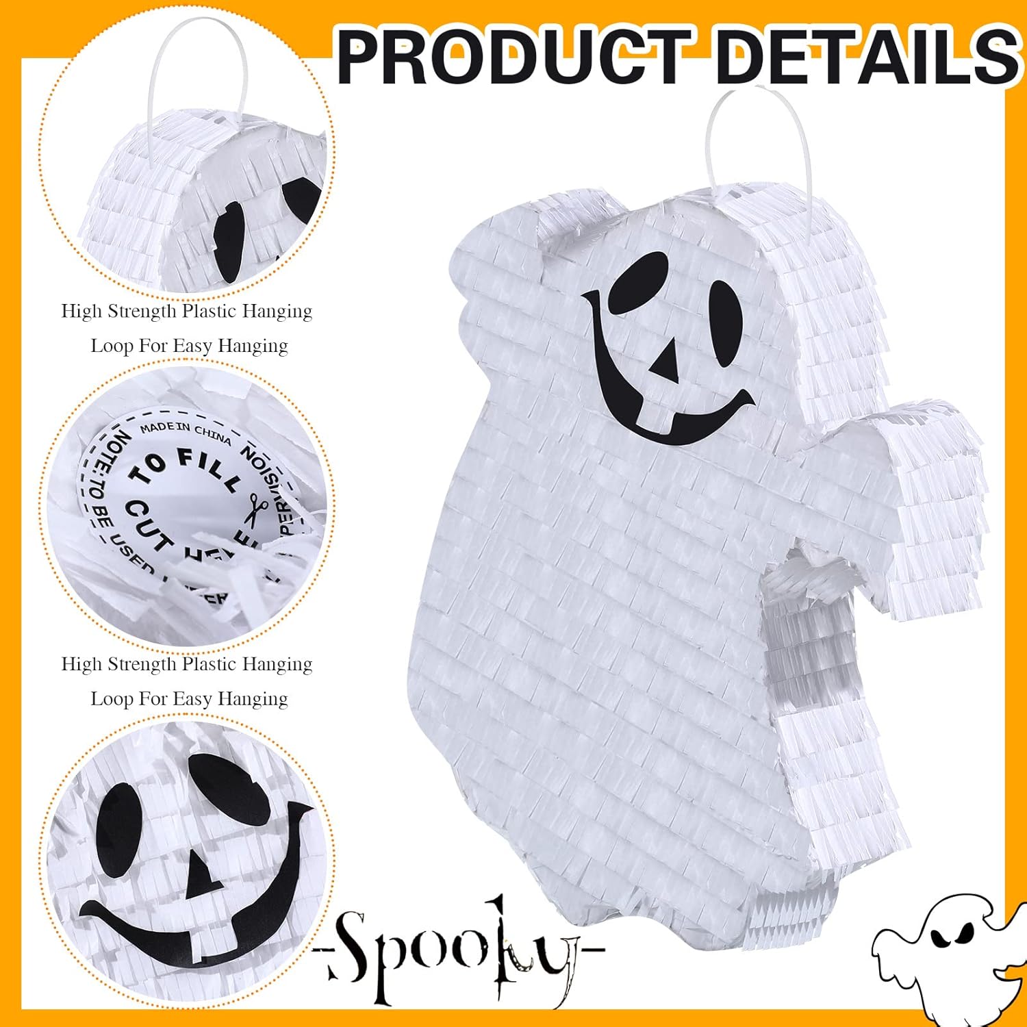 Aoriher Halloween Ghost Piñata Spooky White Ghost Piñata with Stick and Blindfold Halloween Hanging Decoration Mexican Piñata for Birthday Game Halloween Party Supplies