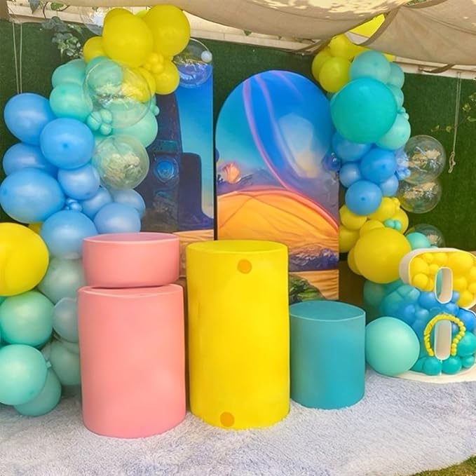 Blue Yellow Balloons Arch Garland Kit, 114Pcs Cartoon Style Light Blue Lemon Yellow Teal Green Latex Balloon Set with Long Balloon for Sea Theme Kids Birthdays Baby Shower Party Decorations
