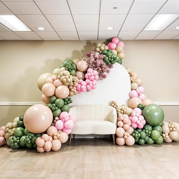 Dusty Pink and Green Balloon Arch Kit, 122Pcs Sage Green Macaron Dusty Pink Ivory White Matte Balloons for Girls Flower Birthday Bridal Wedding Engagement Floral Baby Shower Party Decorations