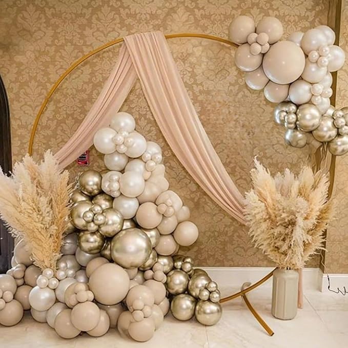 White Sand Balloons Arch Kit, Sand White Khaki Brown Neutral Balloon Garland with Metallic Chrome Silver Beige Balloons for Boho Wedding Baby Bridal Shower Engagement Anniversary Birthday Decorations