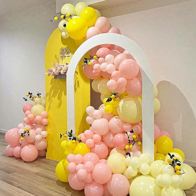 Pink and Yellow Balloon Arch Kit, 122Pcs Macaron Pink Yellow Light Matte Balloons for Girls Wedding Bridal Baby Shower Engagement Anniversary Birthday Decorations