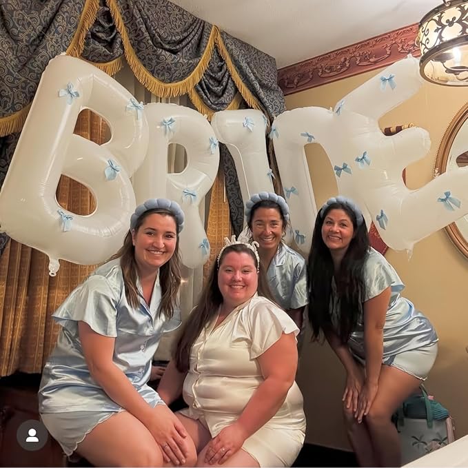 40Inch White BRIDE Balloons Bachelorette with Blue Bows, Big BRIDE Mylar Foil Letter Balloon, Bride To Be Banner Sign Something Blue Before I Do Bridal Shower Engagement Wedding Party Decorations