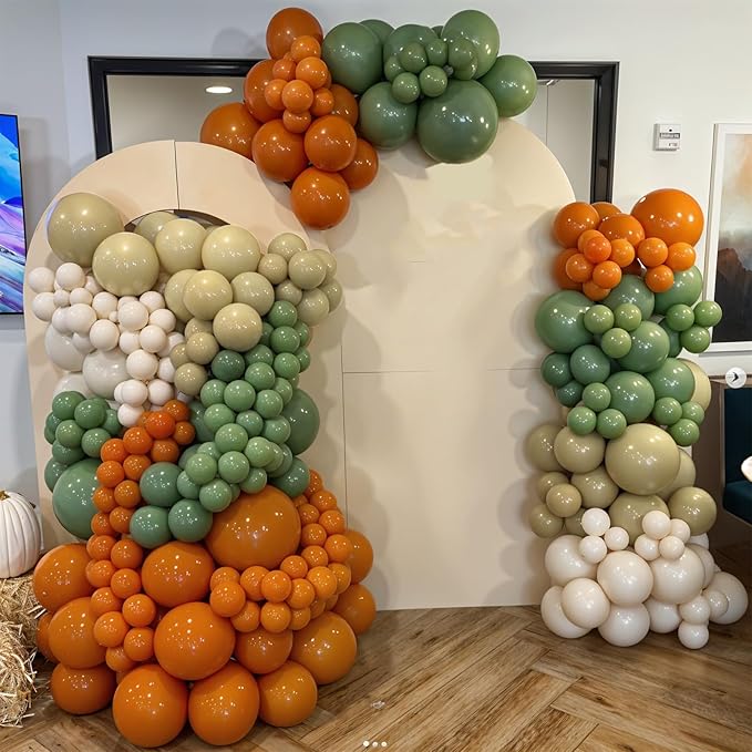 Fall Balloon Garland Arch Kit, Burnt Orange Sage Green White Nude Metallic Gold Balloons Garland Kit for Thanksgiving Autumn Fall Birthday Baby Shower Party Decorations