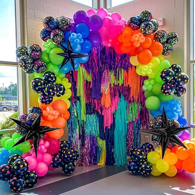 Glow in the Dark Balloon Arch Garland Kit-165Pcs UV Neon Rainbow Luminous Fluorescent Balloons-Let's Glow Birthday Party Back to 80s 90s Disco Rock Roll Party Decorations