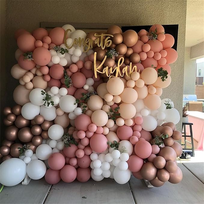 Dusty Rose Pink Balloons Garland Kit, Retro Pink Beige Nude Metallic Rose Gold Boho Balloon Arch Kit, Blush Pink Tan Latex Balloon for Women Girl Birthday Wedding Baby Bridal Shower Party Decorations