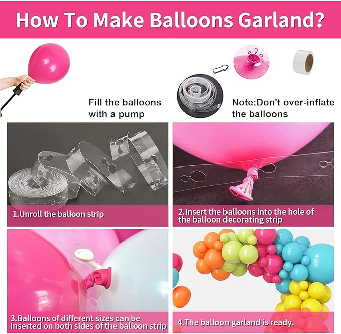 Rainbow Neon Balloon Arch Kit, Colorful Balloons Arch Hot Pink Fruit Green Teal Orange Yellow Assorted Color Latex Balloons Kit for Summer Pool Tropical Theme Carnival Kids Birthday Party Decorations