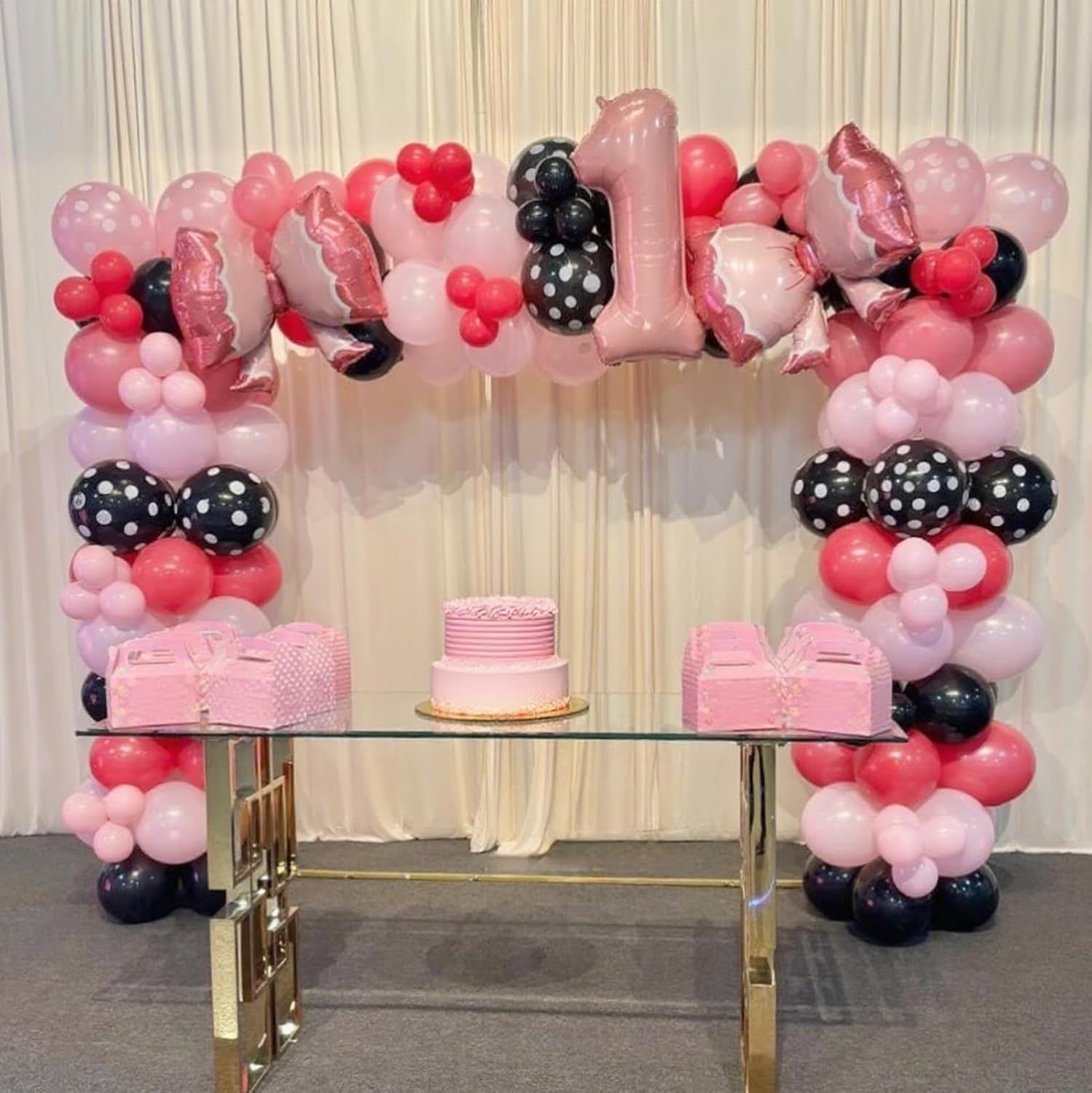 Pink and Black Balloons,50Pcs 12 Inch Hot Pink White Black Dots Metallic Pink Latex Balloons,for Girls Women Wedding Birthday Party Supplies