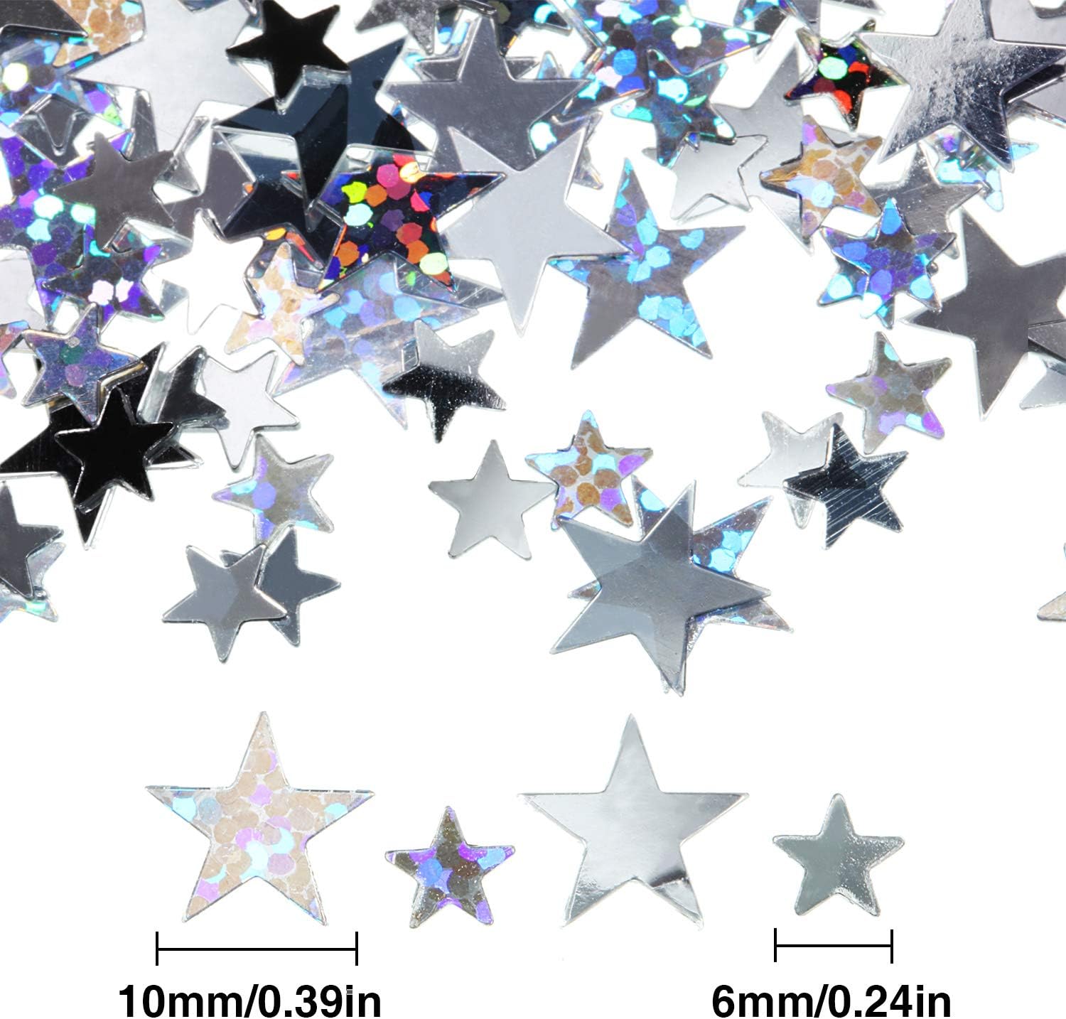 Hestya 60g Star Confetti Glitter Table Confetti Metallic Foil Stars for Party Wedding Festival Decorations(Silver Set,10mm and 6mm)