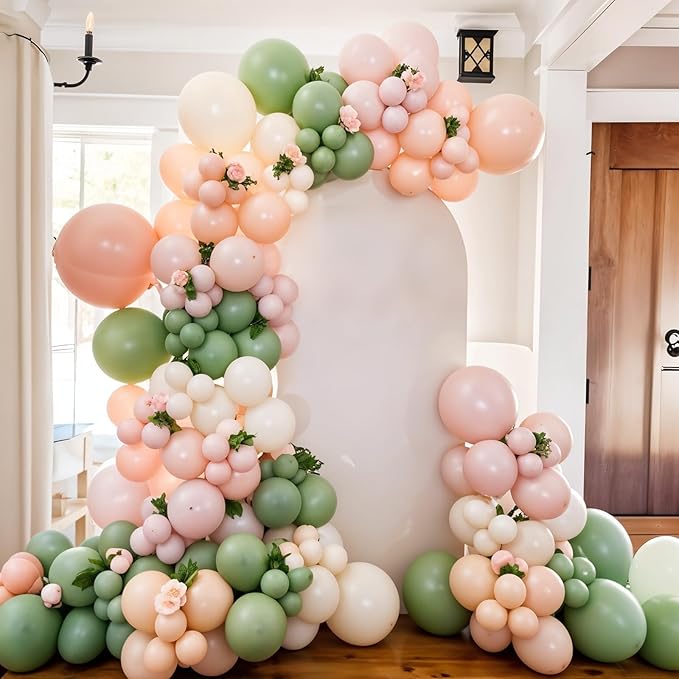 Dusty Pink and Green Balloon Arch Kit, 122Pcs Sage Green Macaron Dusty Pink Ivory White Matte Balloons for Girls Flower Birthday Bridal Wedding Engagement Floral Baby Shower Party Decorations
