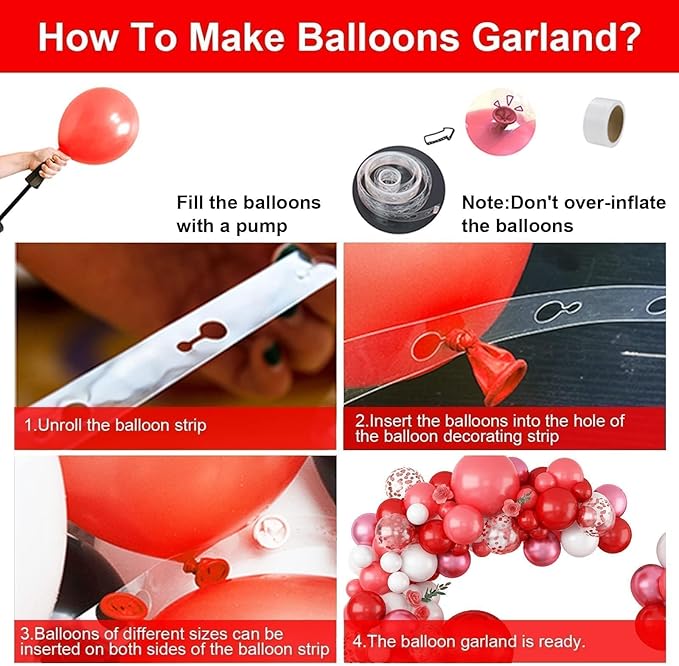 Red Balloon Garland Arch Kit - 5 10 18 Inch Balloons Different Sizes DIY Decoration Set Perfect for Birthday Wedding and Events