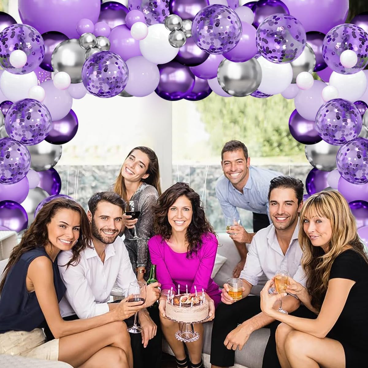 Purple Balloons Garland Arch Kit,144pcs Lavender Purple Pastel Purple Confetti Balloons with Silver White Ballons for Girl Butterfly Bridal Shower Princess Birthday Wedding Party Decoration