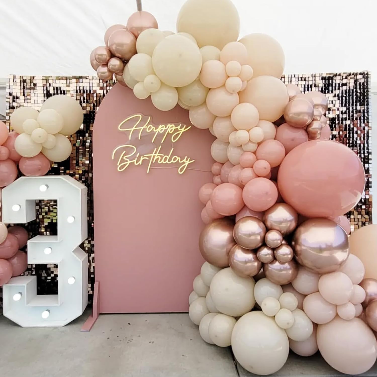 Retro Blush Pink Party Balloons, 52 PCS 12 Inch Metallic Chrome Rose Gold Dusty Pink Maca Orange Beige Latex Balloons with Rose Gold Confetti Balloons for Birthday Wedding Baby Shower Party Decoration