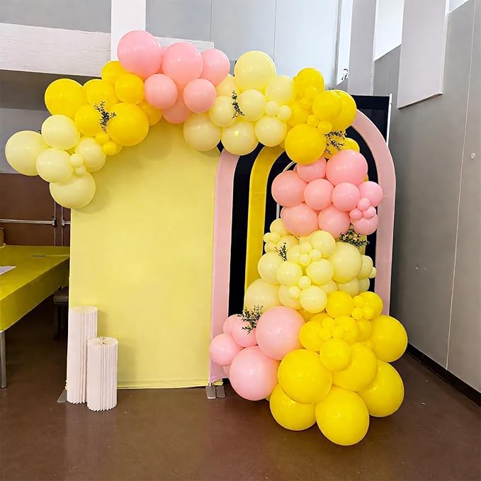 Pink and Yellow Balloon Arch Kit, 122Pcs Macaron Pink Yellow Light Matte Balloons for Girls Wedding Bridal Baby Shower Engagement Anniversary Birthday Decorations