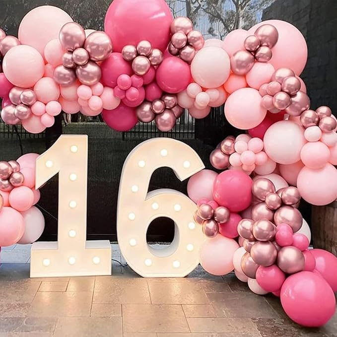Pink Balloon Arch Kit, 112 PCS Pink and Hot Pink Pastel Pink Metallic Balloons Garland with Explosion Star Heart Foil Balloons for Girls Birthday Bridal Valentine's Day Princess Party Decorations