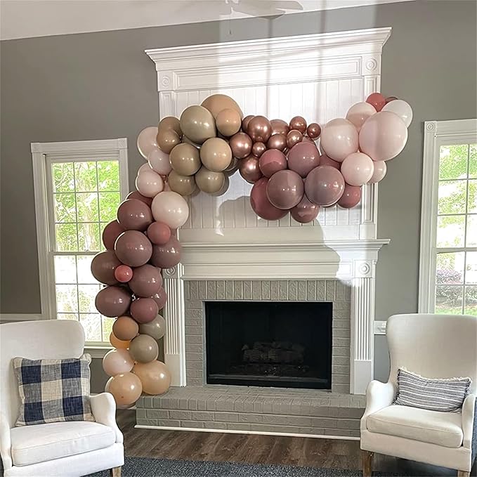 Dusty Rose Pink Balloons Garland Kit, Retro Pink Beige Nude Metallic Rose Gold Boho Balloon Arch Kit, Blush Pink Tan Latex Balloon for Women Girl Birthday Wedding Baby Bridal Shower Party Decorations