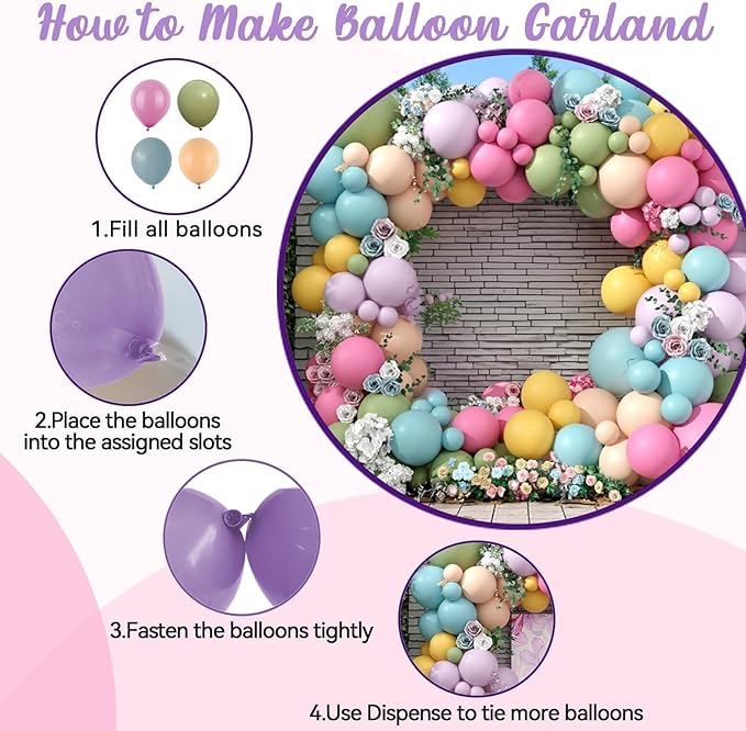 Flower Balloon Arch Kit, 122Pcs Hot Pink Pastel Blue Dusty Green Macaron Orange Lavender Purple Yellow Matte Balloons for Girls Easter Floral-themed Party Boho Baby Shower Wedding Birthday Decorations