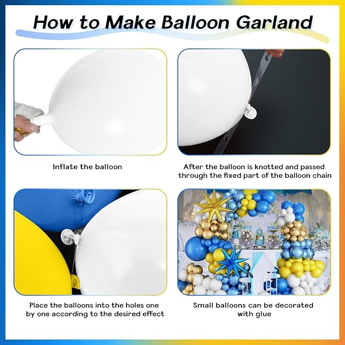 Royal Blue Yellow Balloon Arch Garland Kit, 129pcs Metallic Blue and Yellow White Gold Balloons Garland with 4D Foil Star Balloons for Baby Shower Anniversary Graduation Birthday Party Decorations