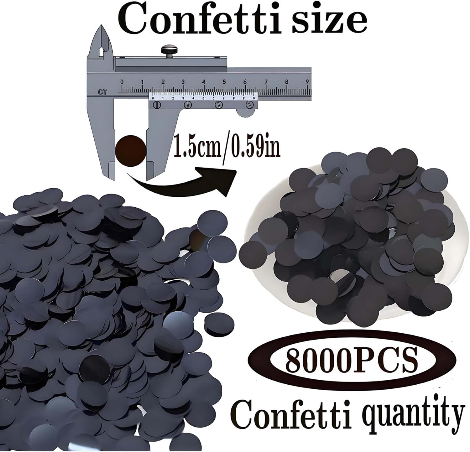 Black Round Foil Confetti Beautiful Metallic Table Confetti Glitter for Fill Balloons, Wedding,Birthday, Party,Festival Decoration(8000PCS)