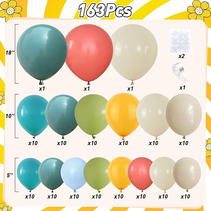 Retro Boho Balloon Arch Garland Kit, 163Pcs Retro Blue Orange Mustard Yellow Balloon Arch Garlands for First Birthday Theme Boho Colorful Baby Shower Wedding Bridal Shower Rainbow Party Decoration