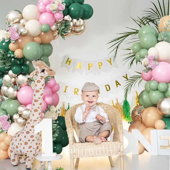 128Pcs Sage Green and Pink Balloon Arch Kit, Pink Green Gold Latex Baby in Bloom Balloon Garland Kit for Girls Floral Fairy Baby Shower Woodland Garden Tea Birthday Camp Bachelorette Party Decorations
