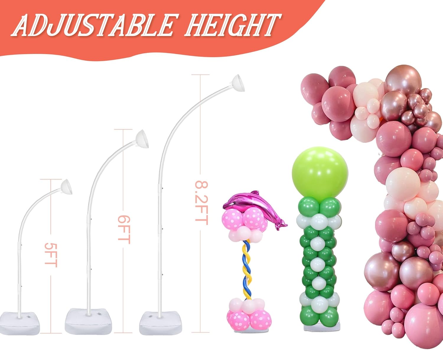 AerWo [Upgraded] Balloon Arch Kit 8.2FT & 6FT, Free Bending Top Half Balloon Arch Stand with Base, Floor Arch Backdrop Stand Frame for Lawn Yard Birthday Wedding Party Decorations