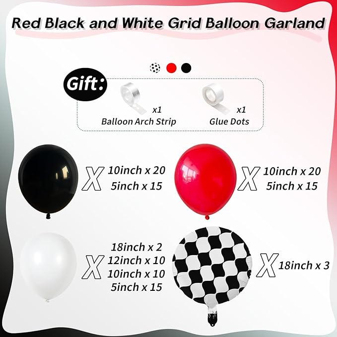 Racing Car Balloons Arch Garland Kit, Red and Black White Checkered Foil Balloons Garland Kit, Wheels Balloon for Boys Birthday Baby Shower Race Car Theme Party Decorations Supplies