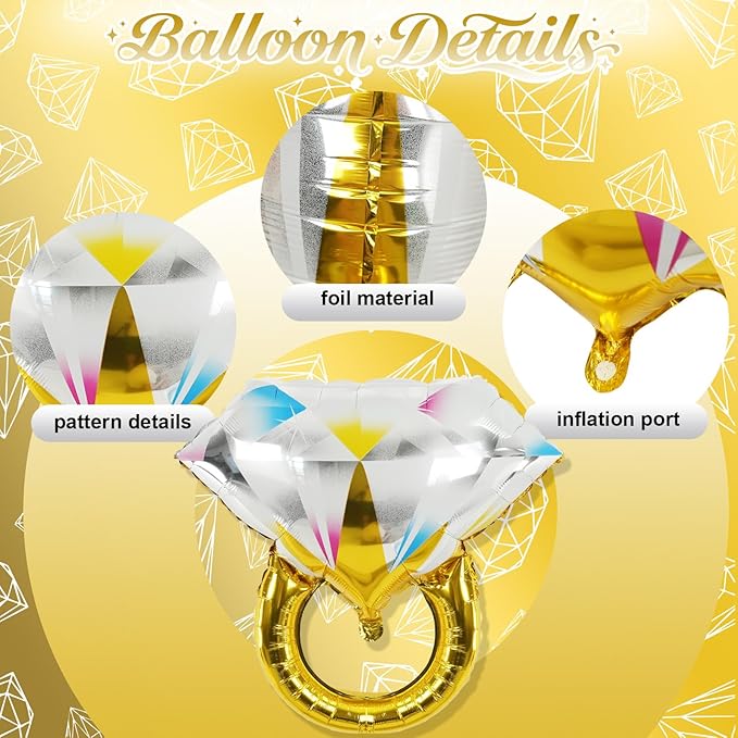 Bachelorette Party Decorations, Gold Bride To Be Bridal Shower Letter Balloons Banner with Engagement Diamond Ring Mylar Foil Balloon for Wedding Photo Booth Hen Night Room Party Decor